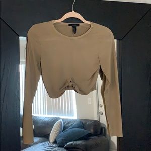 NUDE FAUX SUEDE CROP TOP LS